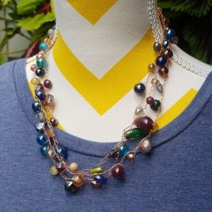 Multiple colored beaded necklace with copper wire